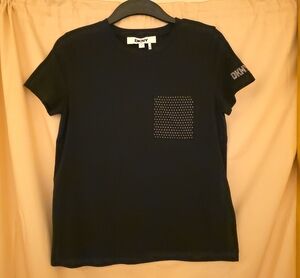 DKNY Black Short Sleeve Tee with Studded Pocket